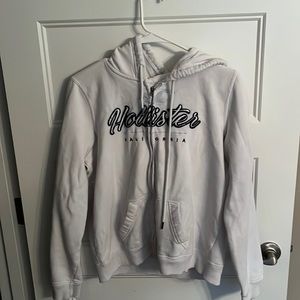 Hollister women’s white zip up hoodie, size L